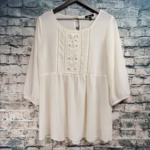 Boho cream peasant top by Monteau size L EUC
